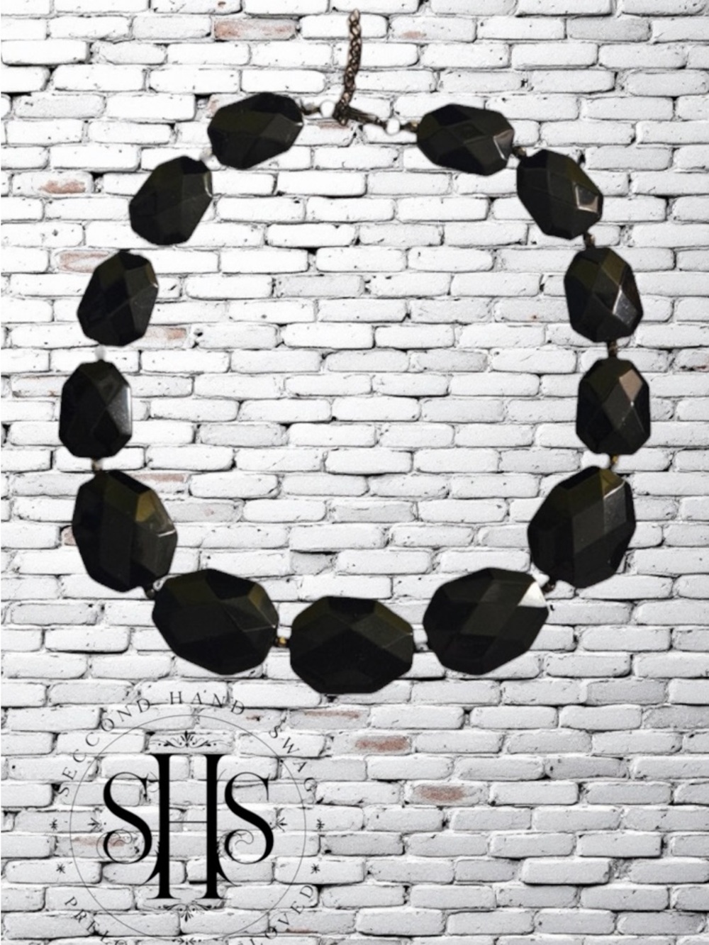 Black Faceted Bead Statement Necklace -
